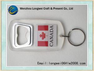 China Canada Flag Design Acrylic Keychain With Bottle Opener , Personalized Key Chains on sale