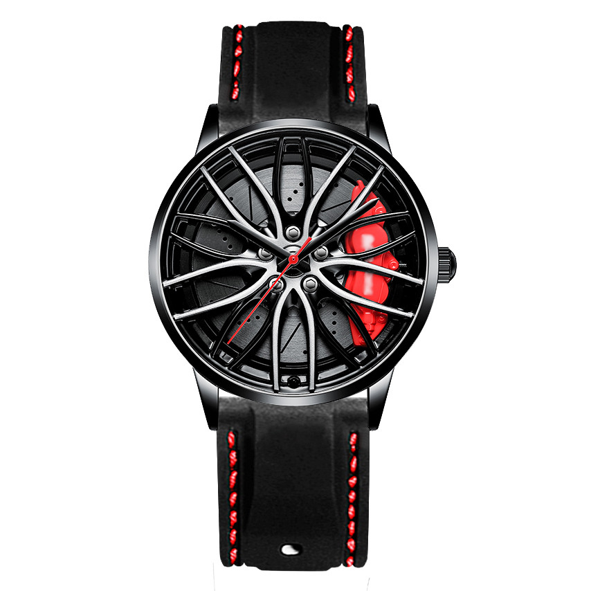 China Car Wheel Hub Leather Strap Wrist Watch For Men 3ATM 22cm on sale