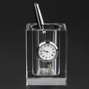 decorative cheap glass pen holder with clock