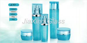China Custom Printed Cosmetic Glass Bottles Blue Empty Face Cream Packaging on sale