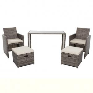 China Wicker Patio Furniture Set, Chicreat 5 PC Set with Table Chairs and Ottomans , Gery Rattan with Polyester Cushioned Seat on sale