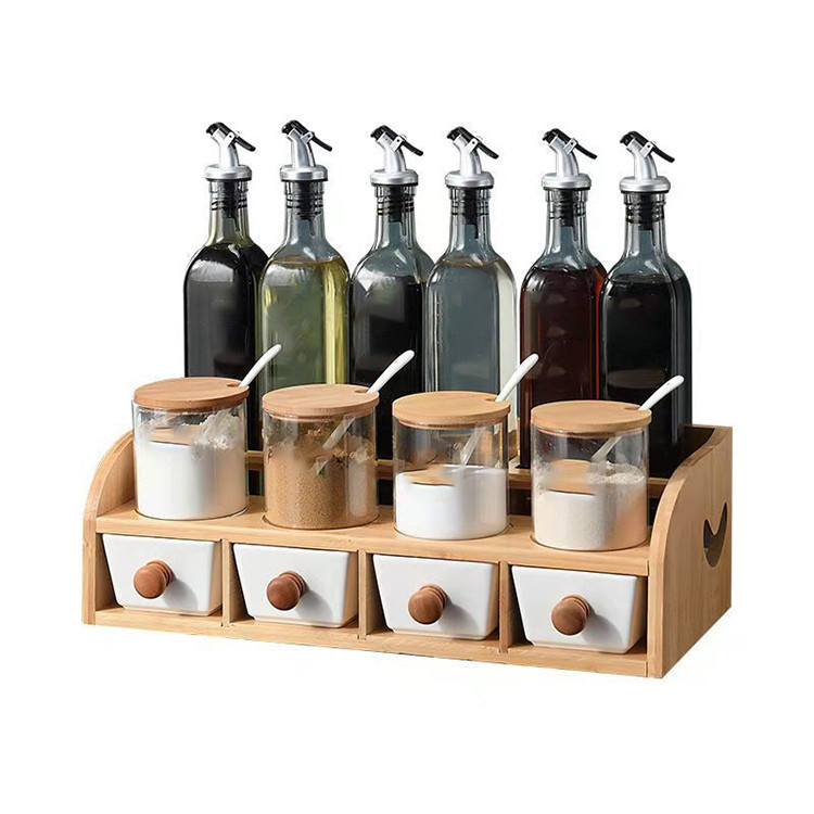 Cheap Sauce Jars Wooden Organizer Shelf 2 Tier Bamboo Spice Rack Wooden Crafts Supplies for sale