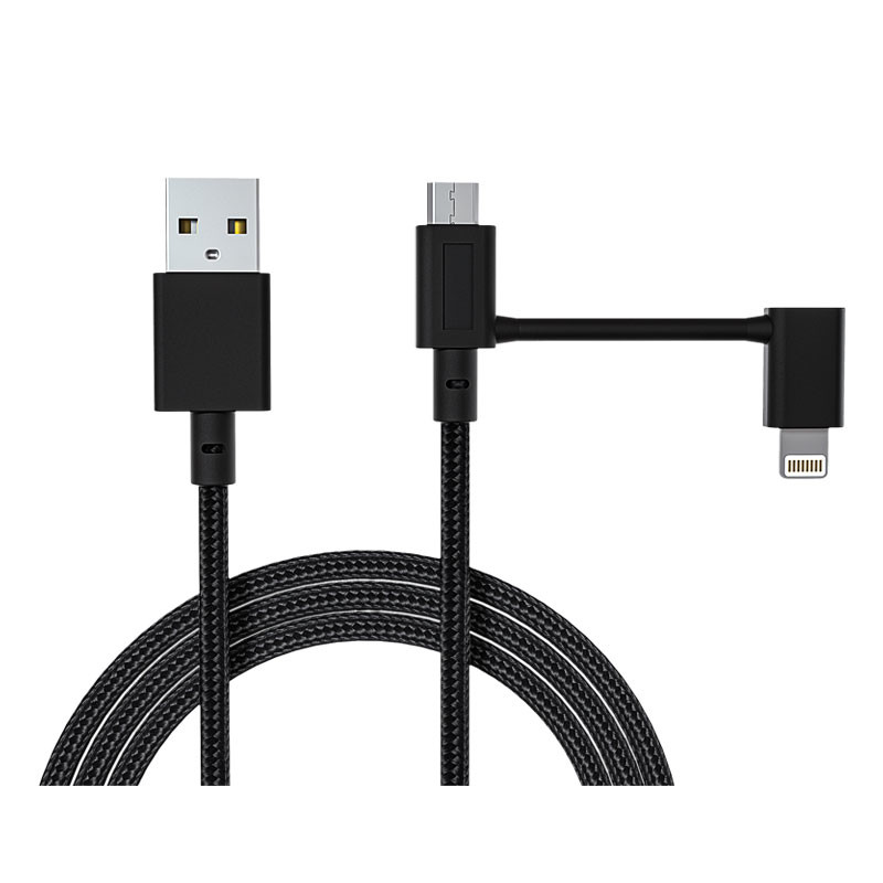 China Nylon Braided 1M 2 IN 1 Data USB Cable With Micro Lightning Connector on sale