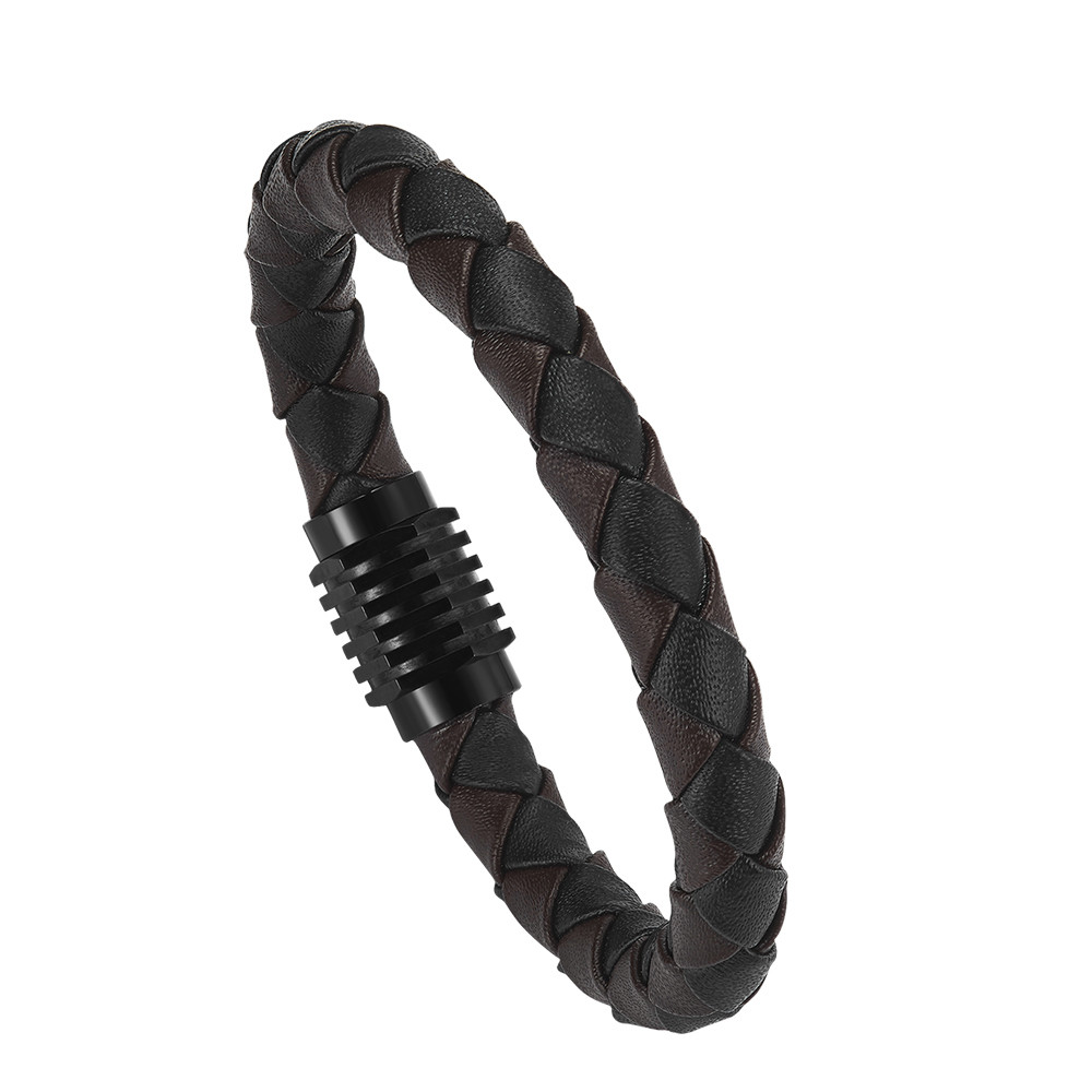 China Hot stainless steel magnet buckle leather rope bracelet men custom leather bracelet on sale