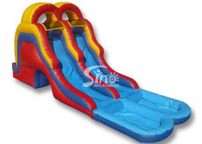China 5 mts high double lane kids inflatable water slide with big water pool on sale