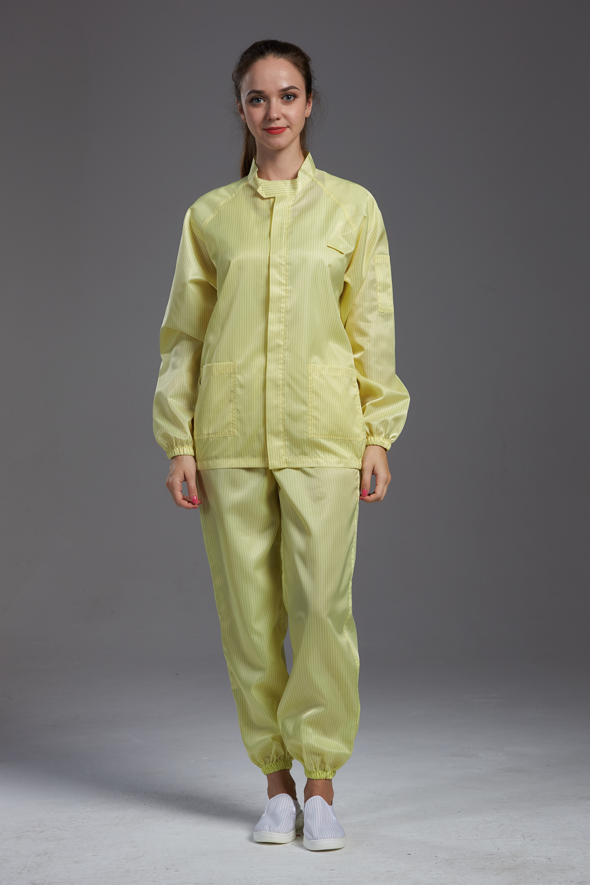 Best Yellow Unisex Clean Room Garments Anti Static With Straight Open Buttons wholesale