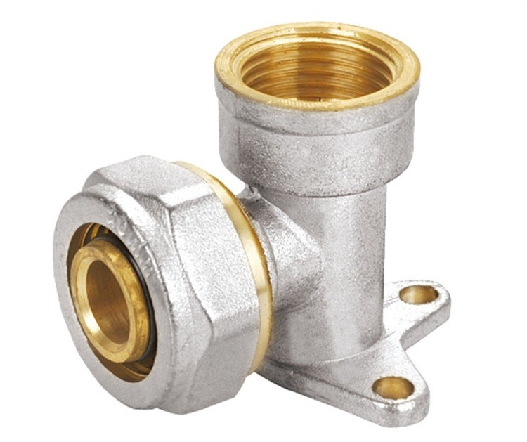 China Brass Pex Al Pex Pipe Fittings , Nickel Plated Female Wall Plate Elbow on sale