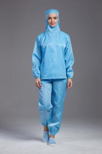 Best Anti static ESD cleanroom blue color steriled  jacket and pant with hood non-zipper for class 1000 wholesale