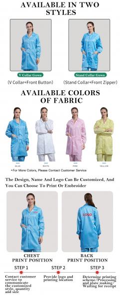 OEM Unisex Polyester Anti Static Gown Esd Smock Uniform For Cleanroom