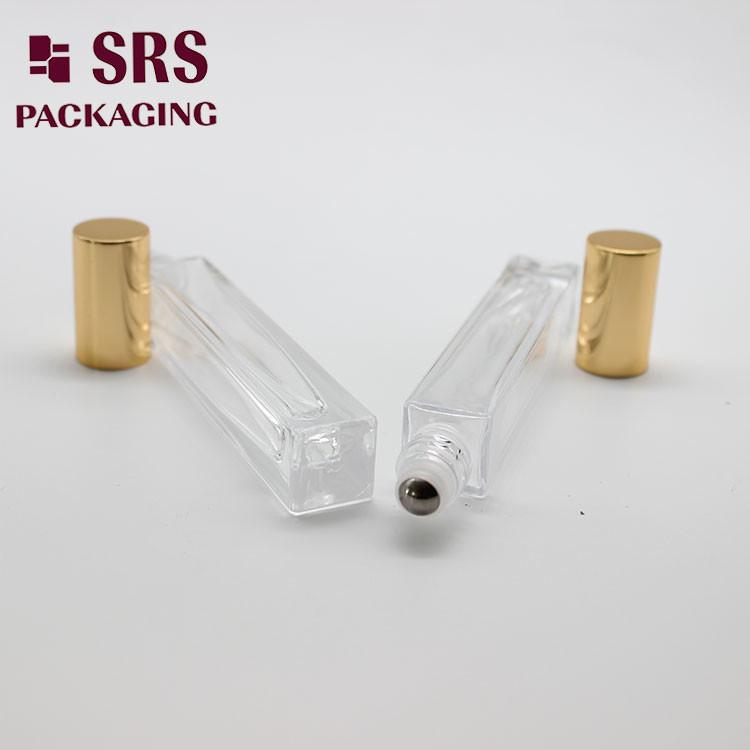SRS cosmetic square shape clear color 10ml glass roller ball bottle