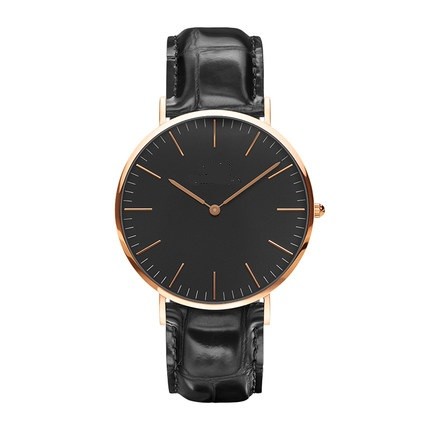 Best Mens Leather watch 40mm case size 20mm bandwidth, SS case leather strapblack dial wholesale