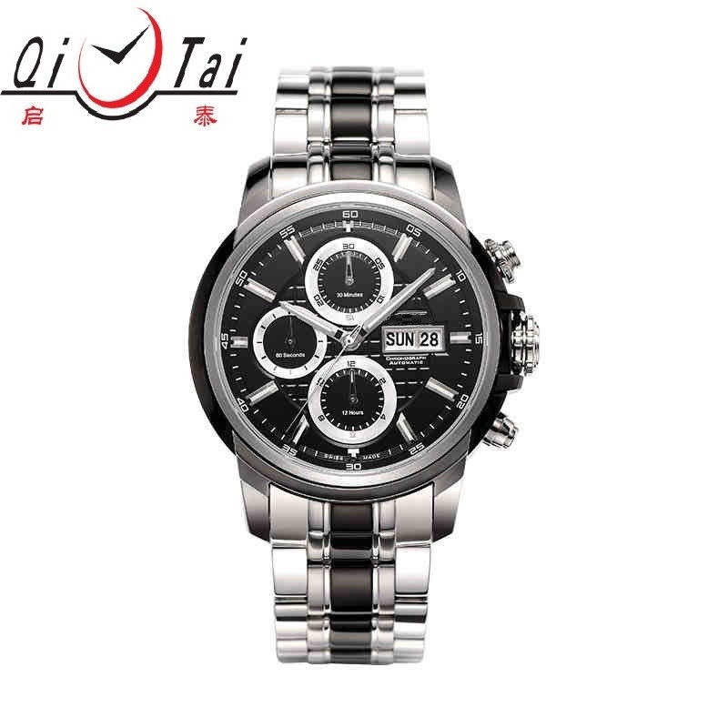 Buy cheap Men's Fine 316L bracelet watch Nulti-function mechanical movement black tone at from wholesalers