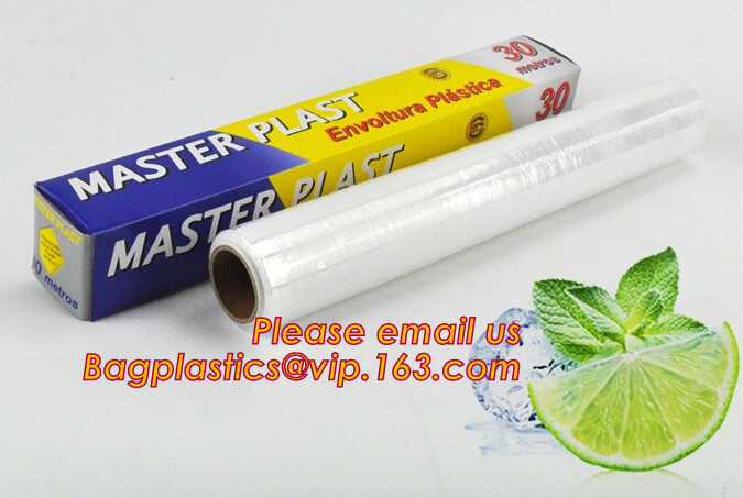 Eco friendly non toxical soft pe pvc food cling wrap on sale, clear food film food grade PE plastic wrap