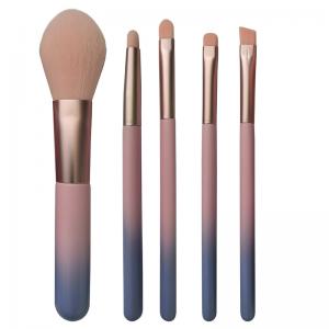 China 5PCS Pink Mini Travel Makeup Brush Set Synthetic Bristle Portable Wooden Handle on sale