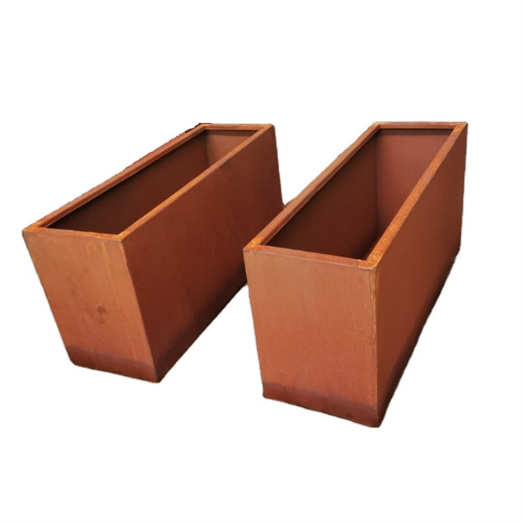 China Square Rusted Corten Flower Pot Metal Flower Planter For Garden / Yard on sale