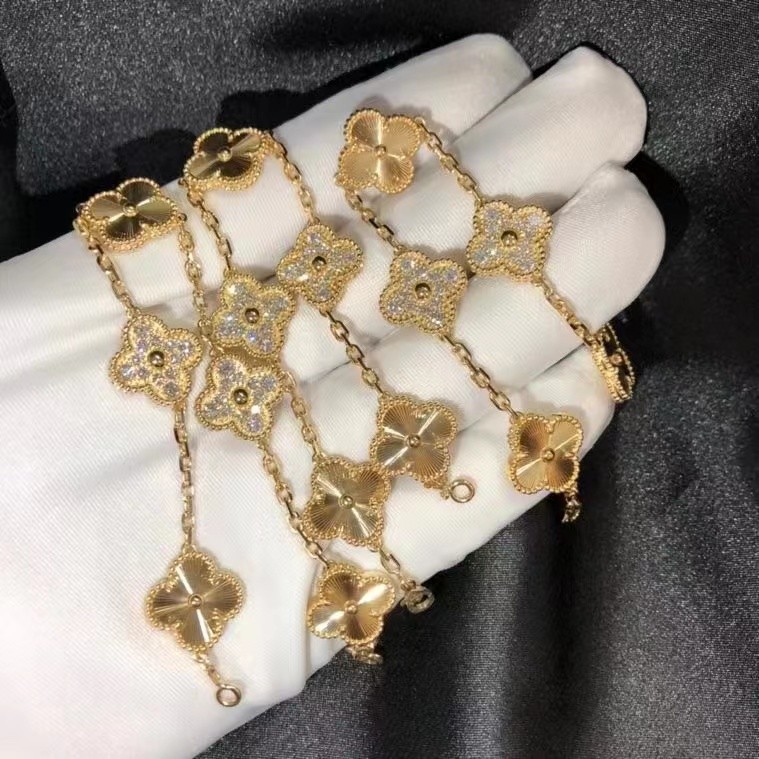Van Cleef Arpels HK Setting Jewelry 5 Motifs Yellow Gold VCA Vintage Alhambra Bracelet