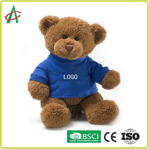 Best BSCI 12 Inch Plush Teddy Bear Hot Transfer Printing With Blue Clothes wholesale