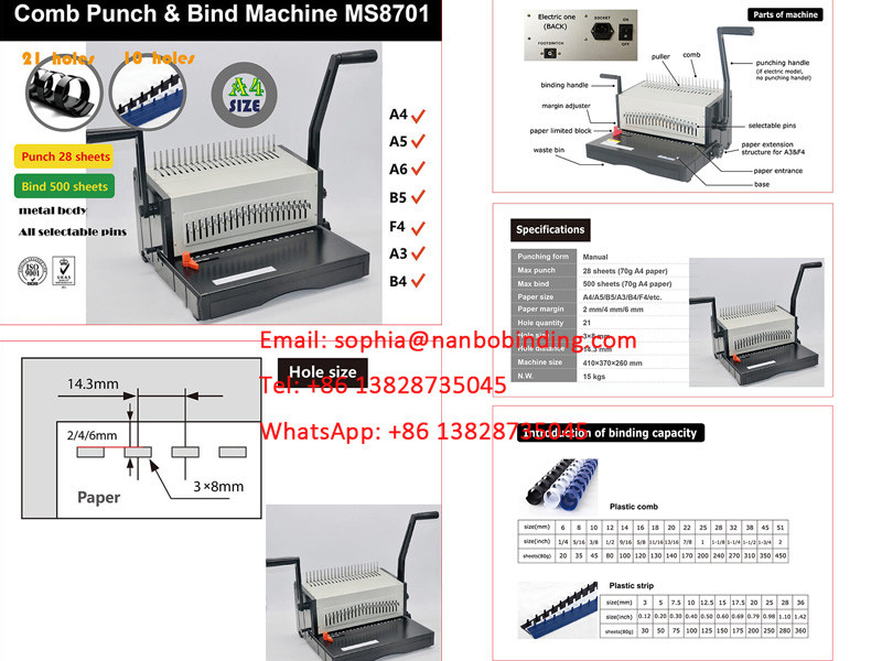 Best Wall Calendar MS8701 Binding Machine With Handles, A3/A4/A5 Paper Office Punch Bind Machines wholesale