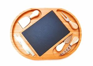 Bamboo Cheese Board with Cutlery Knives Set and Slate Cheese Board