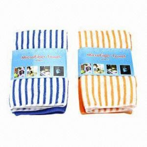 Best Microfiber Towel Set of 2 Pieces, 1 Piece with Stripe Pattern and Another Solid Color wholesale