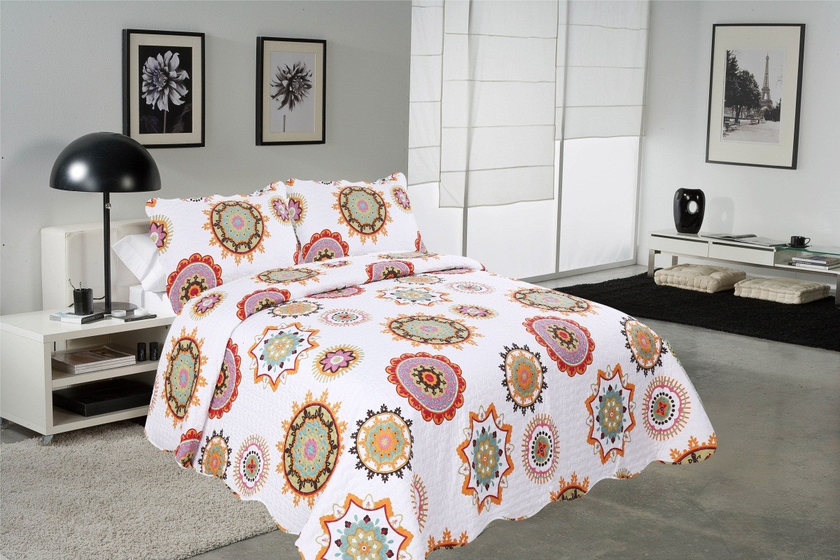 Best Sun Flower Pattern Printed Quilt Set Needle Punched Cotton Bedspread And Coverlet wholesale