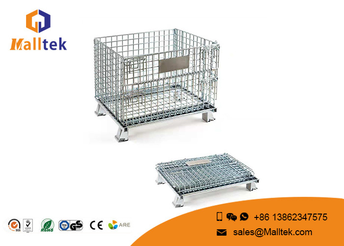 China Foldable Wire Mesh Storage Bins Durable Industrial Galvanized Steel Cage on sale