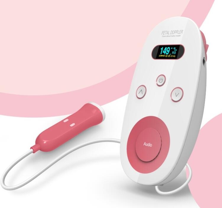 Cheap Pink Pregnancy Test Equipment / Baby Heartbeat Monitor Pocket Fetal Doppler for sale