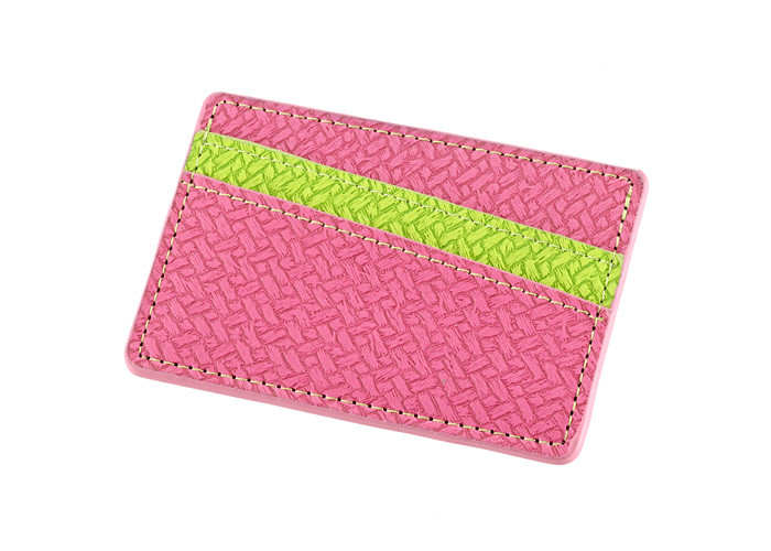 China Rectangle Credit Card Organizer Wallet PU Leather Weave Wallet Debossing Logo on sale