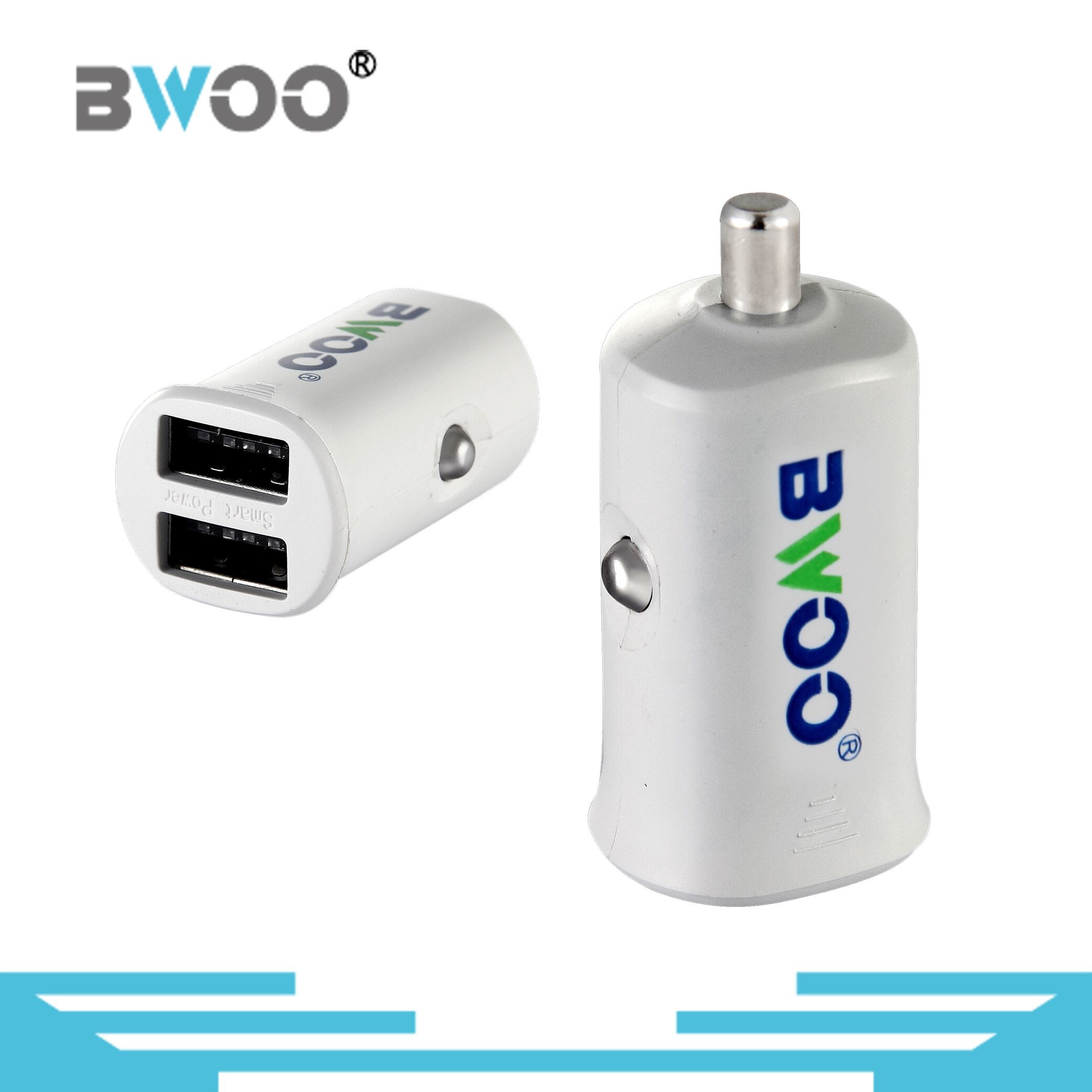 Bwoo Mini Size Dual USB Car Charger with Indicator Light Inside Output 5V 2.1A