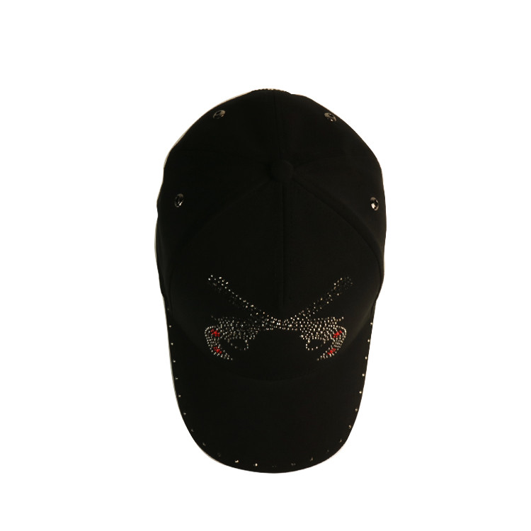 China OEM ODM Fashion Rhinestone Baseball Cap , Black Constructed Baseball Hat Metal Buckle on sale