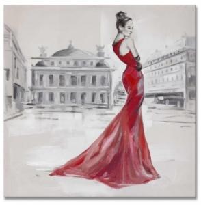 China 100% high quality hand-painted oil painting on canvas red dressing lady size in 60X60CM on sale