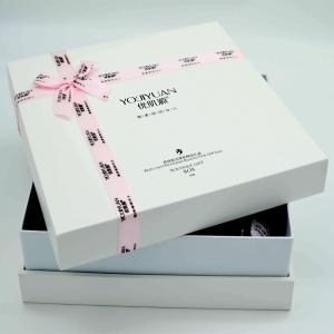 China 300g White Luxury Gift Boxes 30cm x 30cm  MDF Skincare Personal Care Packaging Box With Ribbon on sale