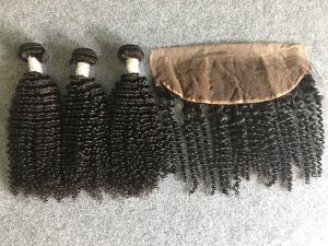 Peruvian Kinky Curly Human Hair Weave Unprocessed With 13x4 Lace Frontal