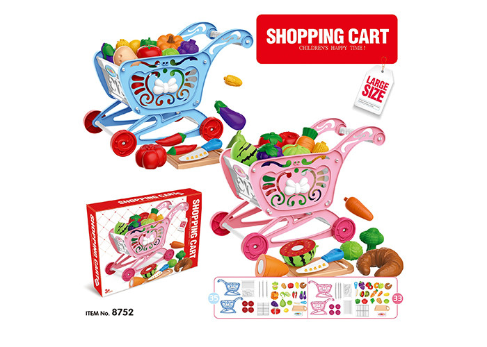 China W / Fruit Age 3 Pink 33Pcs Childrens Toy Kitchen Sets 17  Pretend Play Cashier Shopping Cart on sale