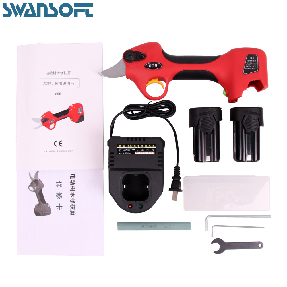Swansoft 2.5CM Battery Orchard Pruner  Cordless Electric Hedge Trimmer Portable Pruning Shears of 25mm Cut Size