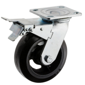 China 6 Inch Heavy Duty Caster Wheels With Brakes Rubber Wheel Iron Casters on sale