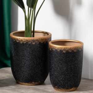 China Minimalism style indoor outdoor balcony decor matte flower pots mold black gold ceramic cactus pots plant pots on sale