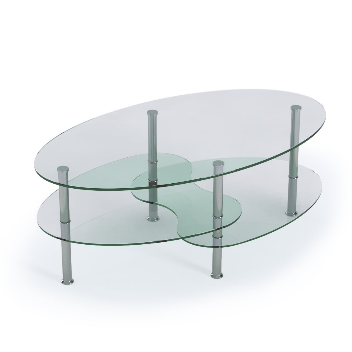 China KLD 38 Inch Oval Two Tier All Clear Glass oval coffee table on sale