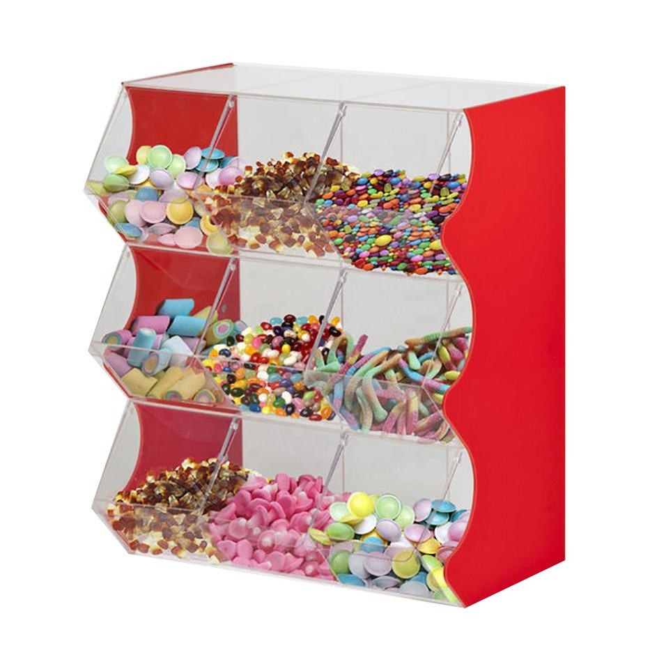 Best 3mm Thickness Acrylic Candy Display Bins With Dividers Lucite Cabinet wholesale