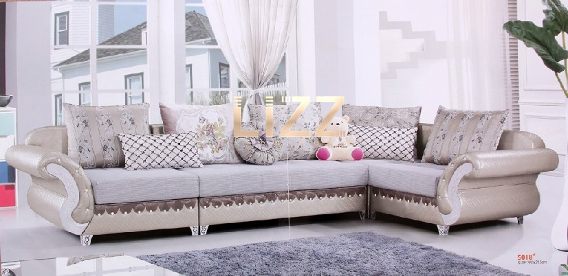 China Gray + White Corner Fabric Sofa L.A035 on sale