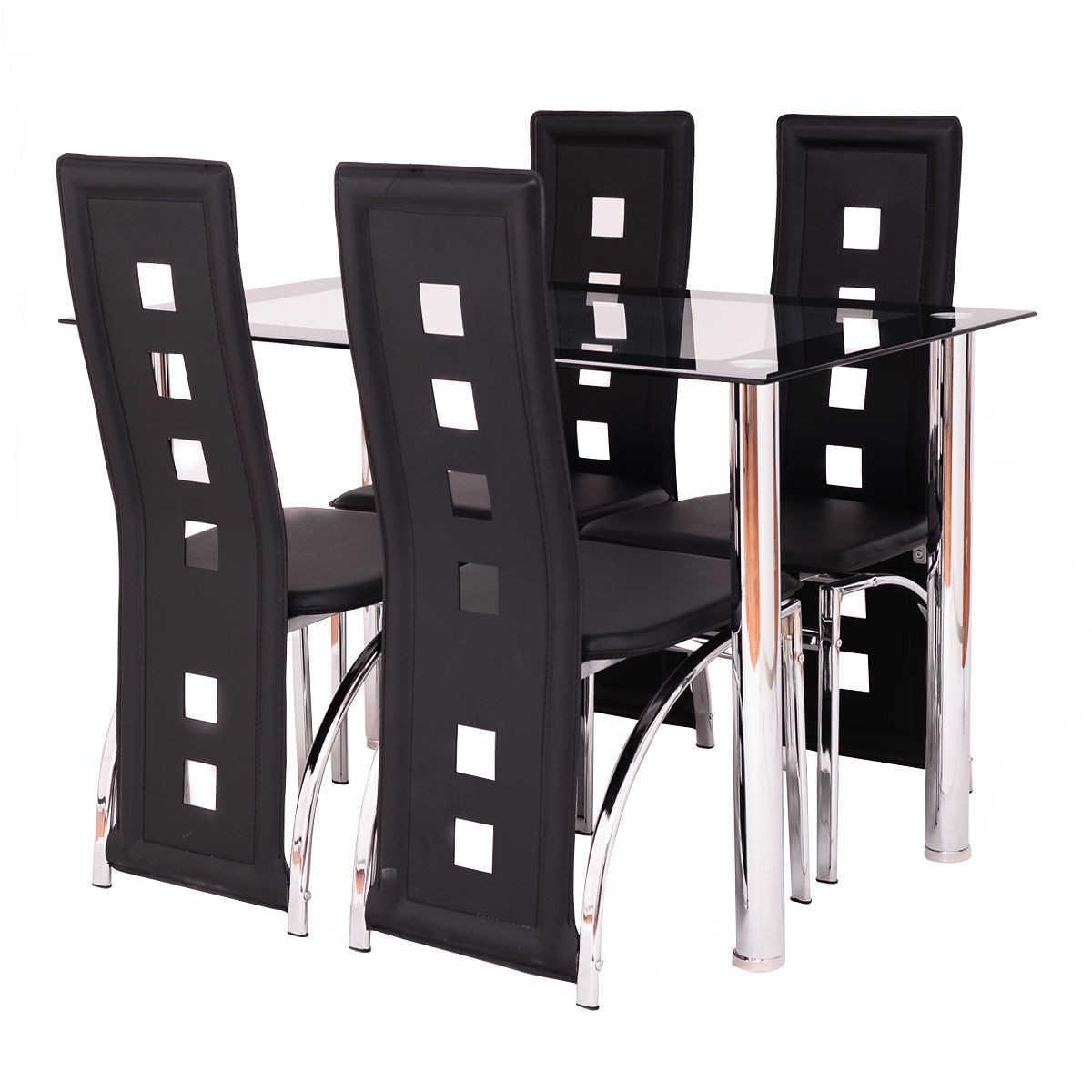 China 5 Piece Dining Set Glass Table and 4 Chairs high back chair glass table on sale