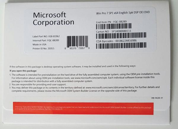 Cheap Original Windows 7 Professional License Key 32/64 BIT English Language for sale