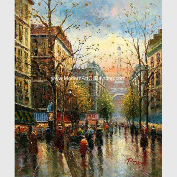 Cheap Contemporary Paris Street Scene Canvas Painting Palette Knife Stretching Frame for sale