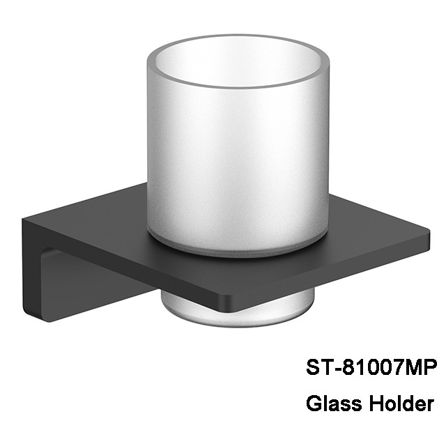 China Stainless steel Wall mounted bathroom Black holder cup & tumble holder mat glass on sale