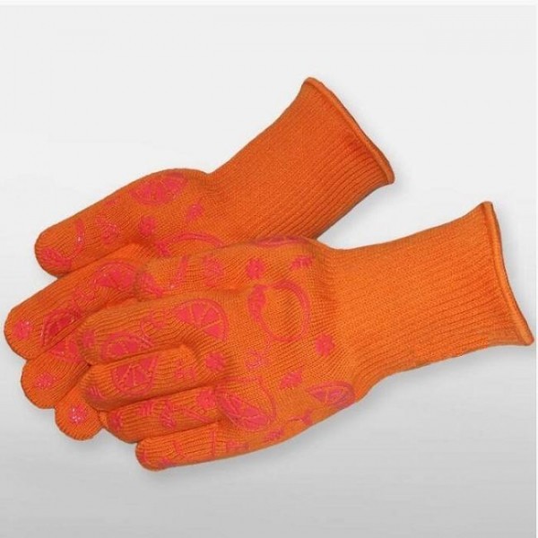 Silicone Coated Heat Resistant BBQ Gloves Mixed Fibre Liner Knit Wrist Cuff