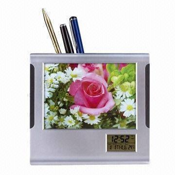 China Desk Alarm Clock Photo Frame with Pen Holder, Suitable for Gift, Available in Various Colors on sale