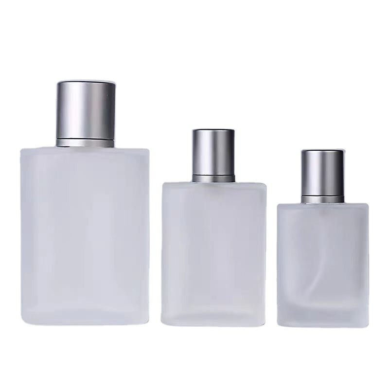China 30ml 50ml transparent glass bottle high grade frosted square perfume spray bottle screw mouth separately bottle for sale