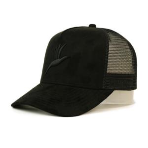Best custom-made 3D embroidery 5 panel suede trucker cap with plastic buckle wholesale