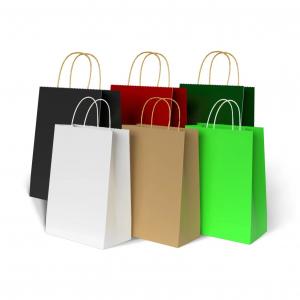 China Brown Colorful Paper Carrier Bags With Twist And Lylon Handles Shopping Bags on sale