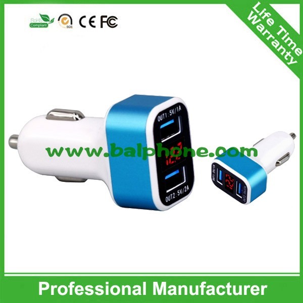 China Newest 2 ports best in car usb charger with LED screen display on sale